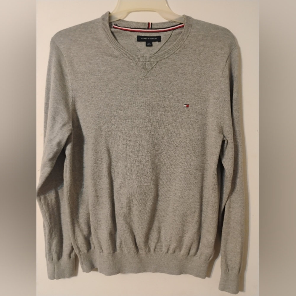 Tommy Hilfiger Men's Grey Long Sleeve Crew Neck Sweater/Pullover Large